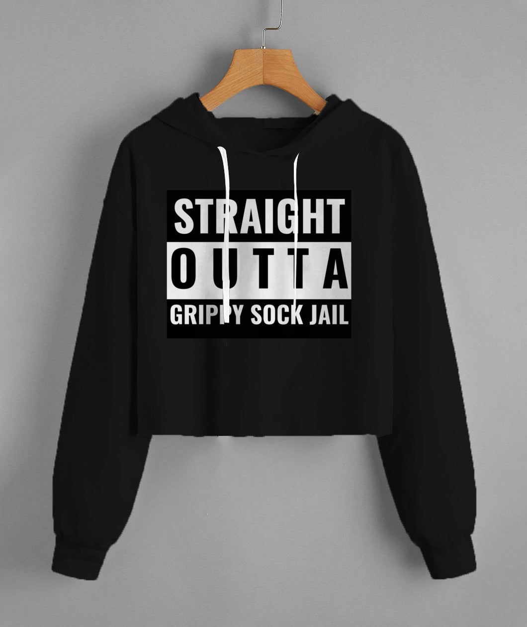 straight outta grippy sock jail - cropped hoodie